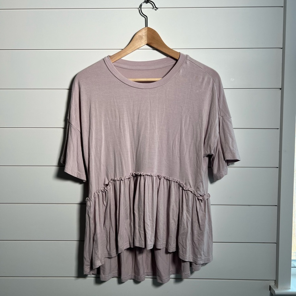 Smokey Purple Peplum Shirt Sleeve Jersey Top Womens Medium